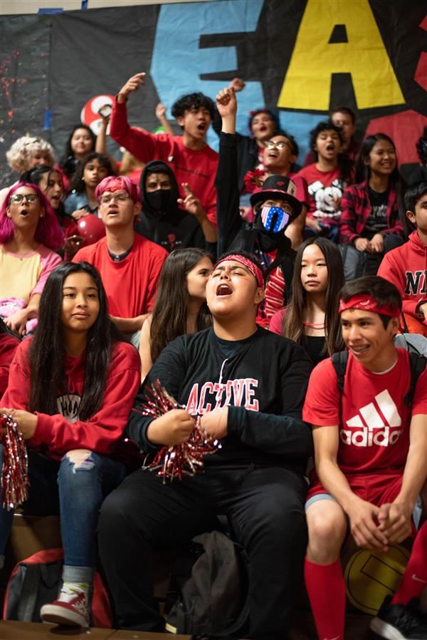 Members of the junior class enjoy cheering on their grade level at a pep rally at IPoly in September of 2019.